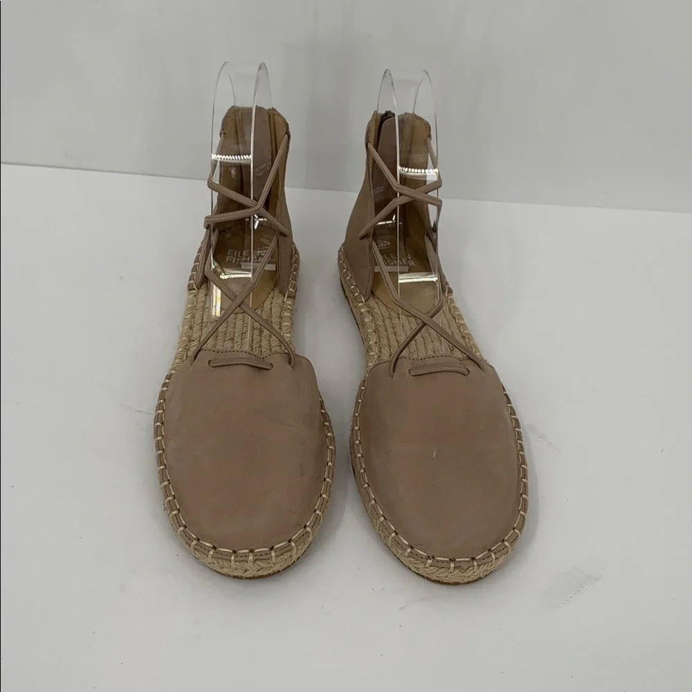 Eileen Fisher Lace-up Espadrille Shoe tan brown strappy leather flat women 7